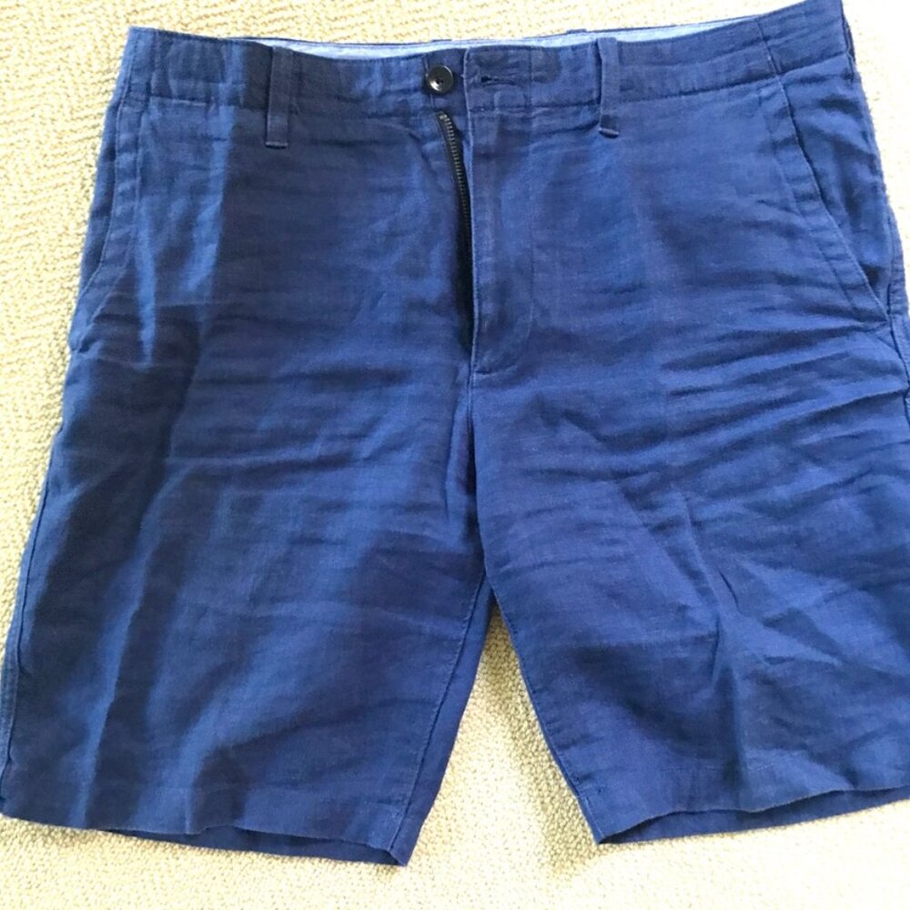 Men's Banana Republic Indigo Blue Linen Shorts with Back Cargo Pockets Size 34 W